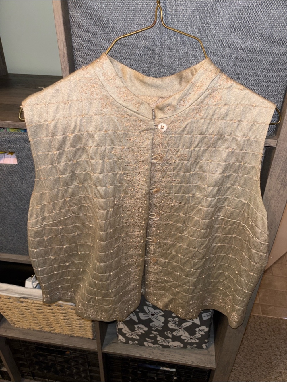 Sleeveless Embroidered Gold Evening Vest